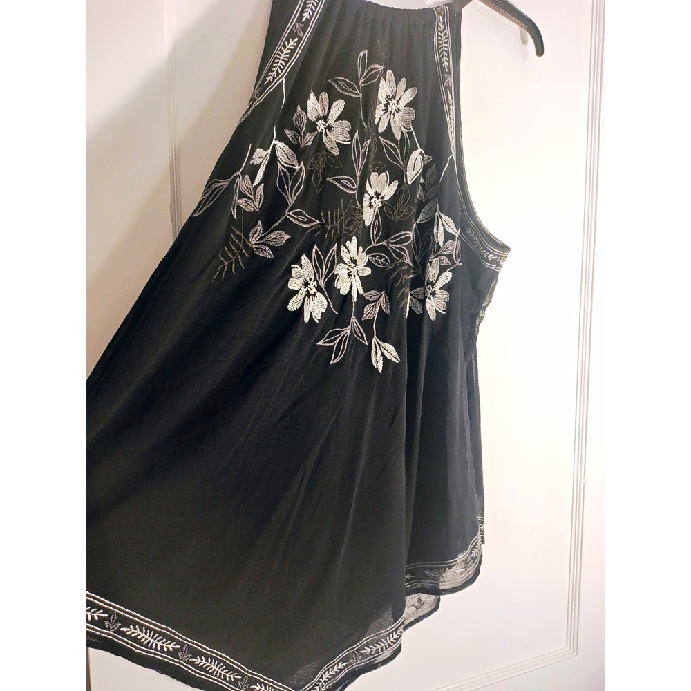 Alfani Women's 3X Black White Floral Embroidered Sheer Chiffon Halter Tank